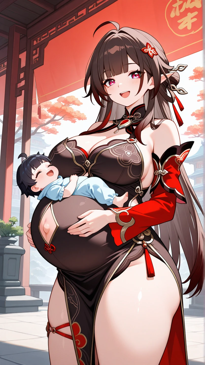 China Black-haired princess (儀modeで妊娠させられる) Pregnant women blush Functionality shiny red long sleeve clothes hanbok milking Mother Breast milk child mode