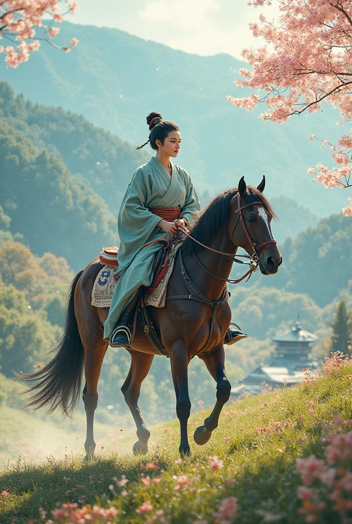 wide shot, medium shot, cowboy shot,  full body, action shot, leaping, one (from_side:1.2), (fantasy assassin:1.2) [Emily VanCamp|Scarlett Johansson|Jessica Henwick] wearing simple green layered delicate fabrics, (insanely detailed, bloom:1.5), (highest quality, Alessandro Casagrande, Greg Rutkowski, Sally Mann, concept art, 4k), (analog:1.2), (high sharpness), (detailed pupils:1.1),detailed face and eyes, dirty face, Masterpiece, best quality, (highly detailed photo:1.1), 8k, photorealistic, (purple-red Hair, pixie haircut, ecstatic:1.1), (young woman:1.1), By jeremy mann, by sandra chevrier, by maciej kuciara, sharp, realistic, real shadow, 3d, (japanese shogunate town background:1.2), (by Michelangelo), rule of thirds, composition