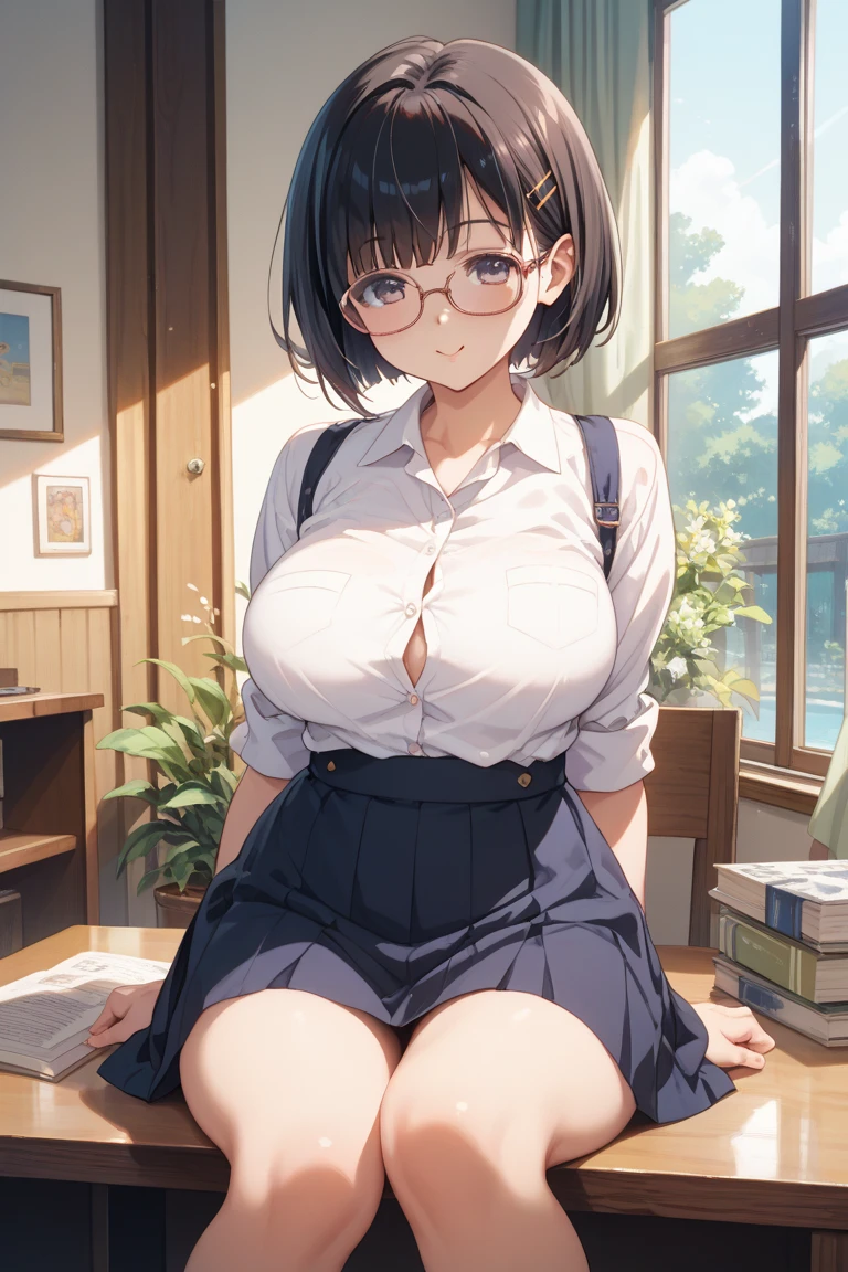 (Very large breasts,Cleavage:1.8),Browsing Caution,Kitasan Black(Horse Girl),Huge breasts,Completely naked,A big smile、(school uniform:1.5)、School、In the classroom、blackboard、Putting on a collar、Earrings、Earrings、bracelet,(masterpiece, Highest quality, Highest quality, Official Art, beautifully、aesthetic:1.2), (Super detailed)、(Nipples:1.5),navel piercing,Shaved,Open your mouth,(Steam is coming out of the body:1.2)、Cleavageがある,(Cowboy Shot)、(Beautiful Face:1.5)、(Shirt lift:1.5)、flipping clothes,Upper Body、Wear glasses、Exhibitionism、Animal ears,Breast milk is coming out、show off