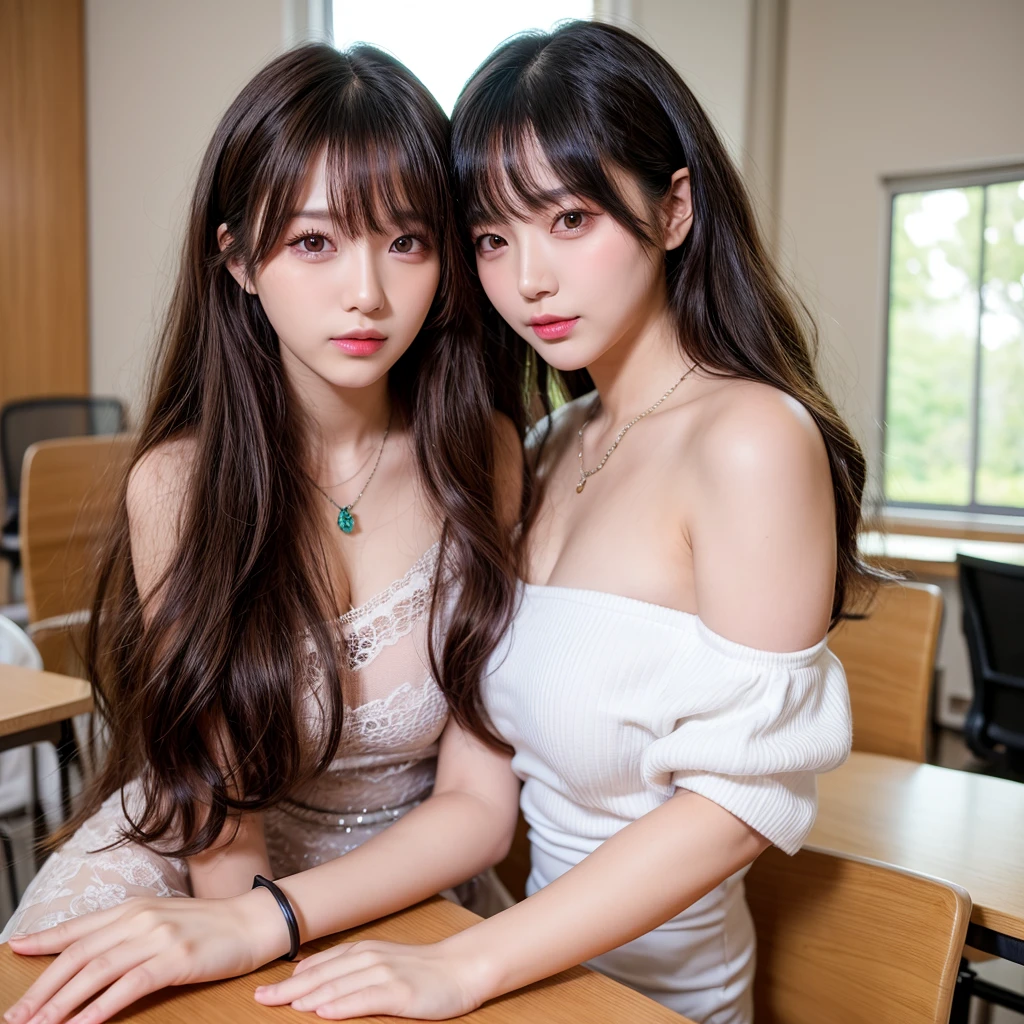 ayumi: a teenage girl, long blue hair and green eyes, naughty MAY: a teenage girl, cabelo rosas e olhos rosas um pouco baixa a relação da ayumi
MAY e ayumi estão sentadas juntas, May is reading a book (they are both in the library