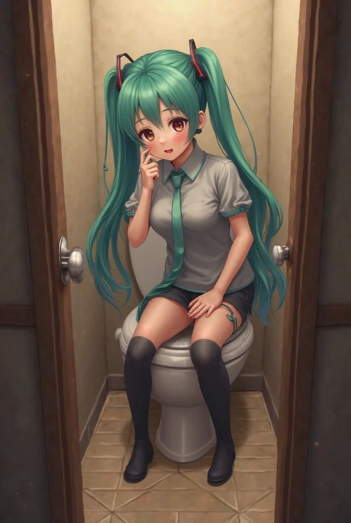 (((best quality, highres, masterpiece, uncensored, high quality, ultra detailed, extremely detailed CG, hiqcgbody, beautiful face, beautiful eyes, extremely awesome detailed CG unity 8K HDR wallpaper, perfect anatomy:1.1))), (extremely awesome detailed realistic, extremely awesome detailed 3d:1.0), (((Uncensored, nsfw,1girl, sex slave))), (1girl, (((yellow green hair, blue inner, big hair, sideburns, shiny hair, su hair, (ahoge), (bangs pinned back:1.3), extremely long hair)))), (((((Fighter, whistle around neck, , clothing aside, see through))))), (((yellow green eyes, picha))), (((((extremely awesome detailed deep-silky-healthy-lackwarm-foundational-baby face))))), (((((after sex, clitoris, pussy, anus,(spread legs), arms behind head, happy, blush, spoken heart, aroused, (vulgarity, heavy breathing, fucked silly, trembling:1.2), (completely nude, pussy juice, sweaty skin, steam, smelly:1.2),cowboy shot, front view, pussy focus))))((((toilet use, panty pull, toilet, restroom, panties above knees, panties below knees, sitting, bottomless, pants pull)))), caughtpeeing, (pee, peeing), peeing self