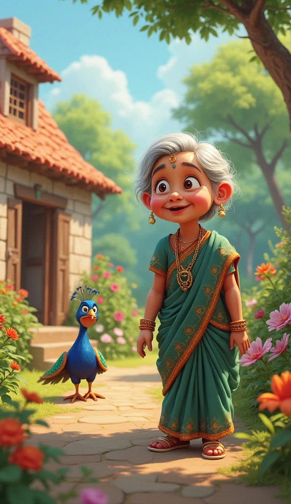 . The scene should show a sweet, elderly grandmother (Nani) in ...