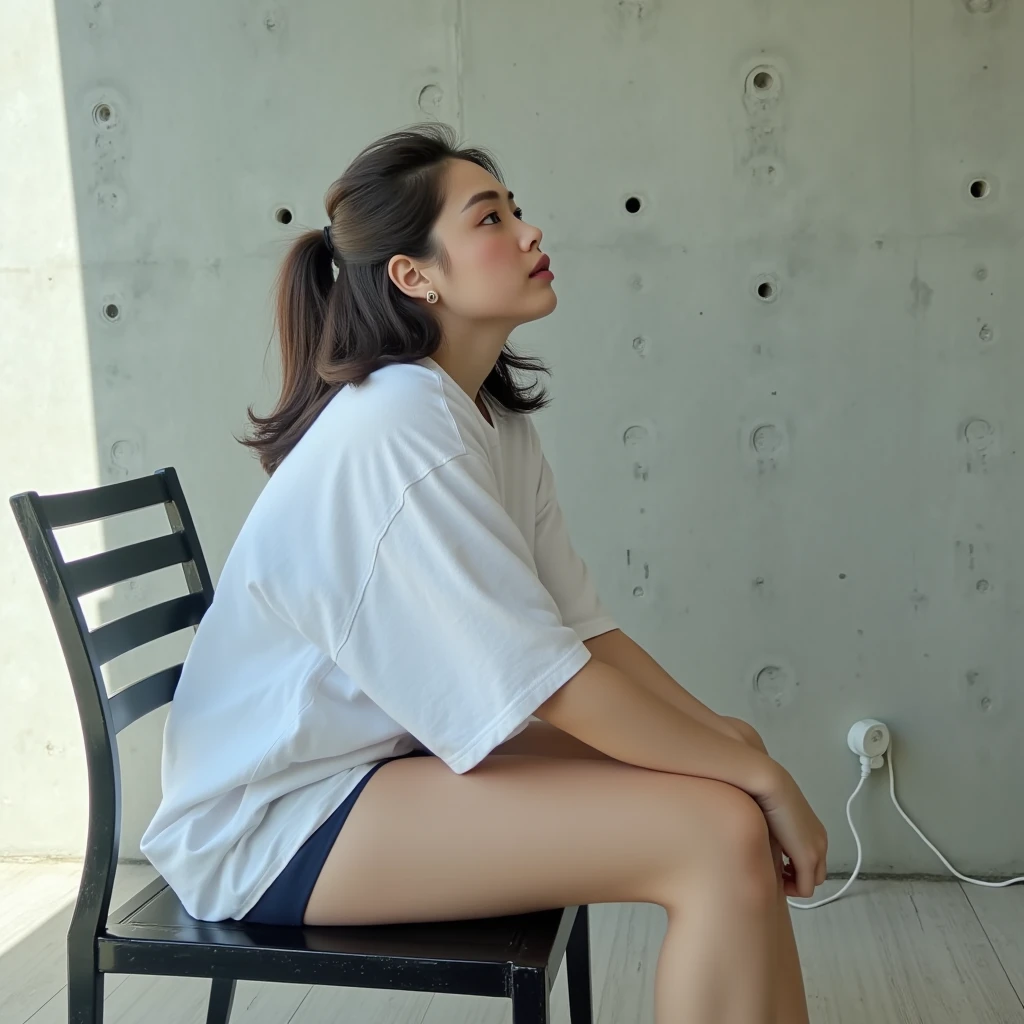 Black women with sexy breasts and big bodies、Athletic sneakers、Wearing a Nike cap、White gold chain around his neck、Sitting with legs apart, exposing her crotch