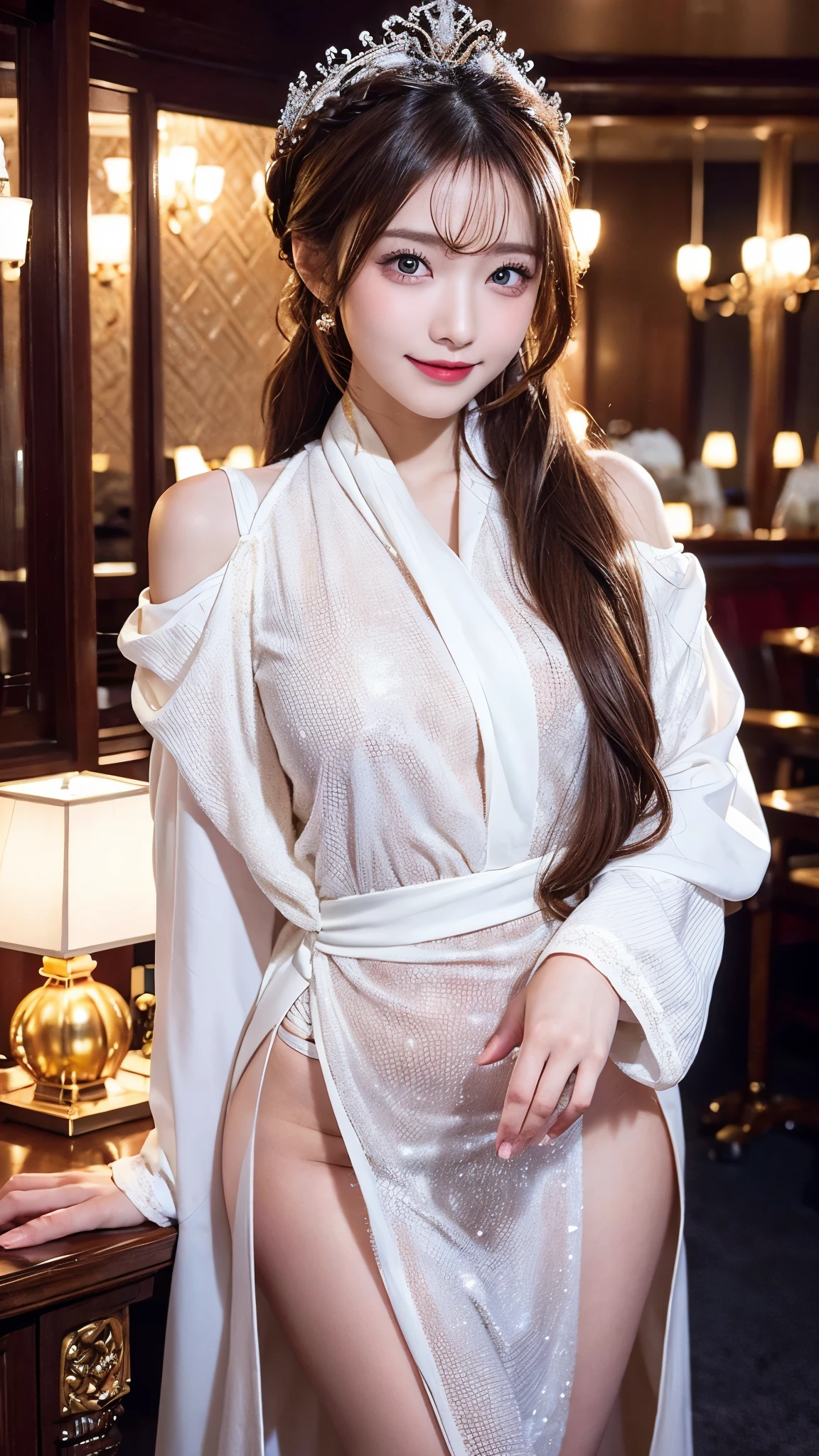 (Photorealsitic:1.4), (Top image quality:1.0), (超A high resolution:1.0), 8K, Raw photography, (masterpiece:0.2), (pureerosface_v1:0.5)、(Best Quality Detail:1.2)、realisitic、8K UHD、hight resolution、(1girl in:1.2)、The ultra-detailliert、High quality textures、intricate detailes、detaileds、Very detailed CG、High quality shadows、Detail Beautiful delicate face、Detail Beautiful delicate eyes、depth of fields、Ray traching,1girl in, japanaese girl, Cute,Natural face、 slender, Black kimono, Kimono with Japanese pattern,Floral scrunchie, Beautiful skin, Facing the front,Sit down, Sit upright and say thank you,Align your hands elegantly,Smile faintly The Land of Japan,Japanese garden,Luxury Japanese-style room, skyporn, Magic Hour, (Realistic:1.3), Finely detailed, quality, (masutepiece:1.2), (Photorealistic:1.2), (Best Quality), (Intricate details), Dramatic, Ray tracing, photograph, +Lola、off shoulders、A sexy