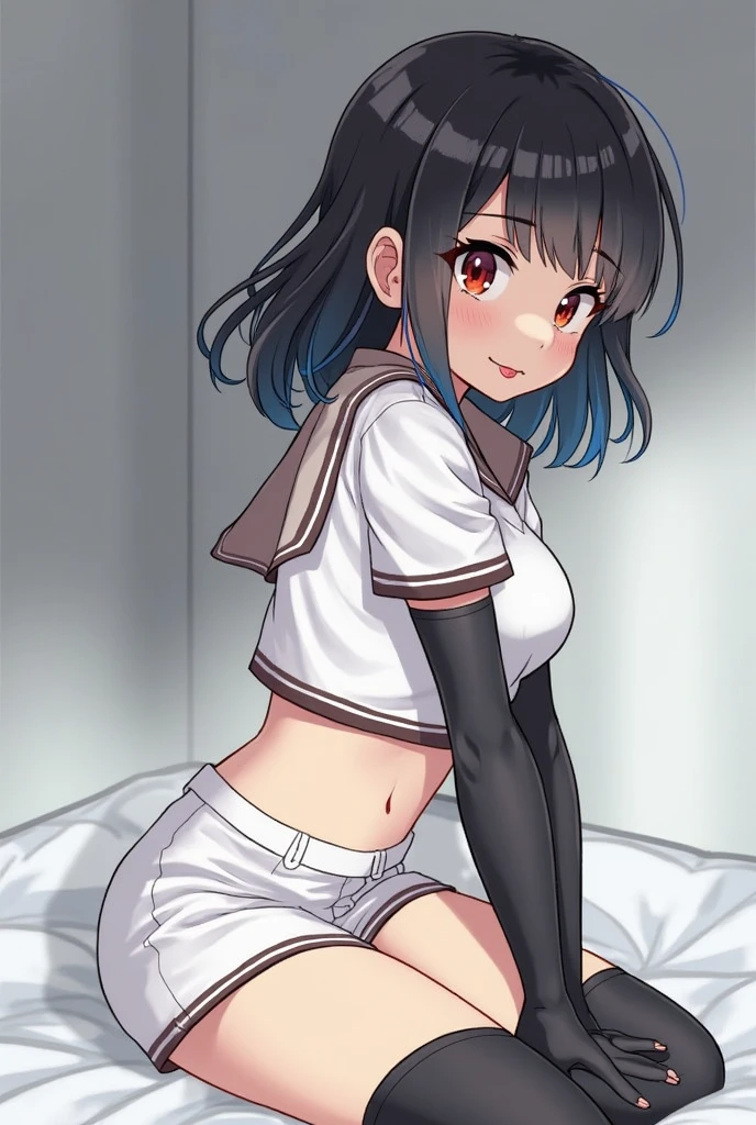 Black Hair, ponytail, high school girl, naked, Overknee socks, Pussy in full view, Semen in