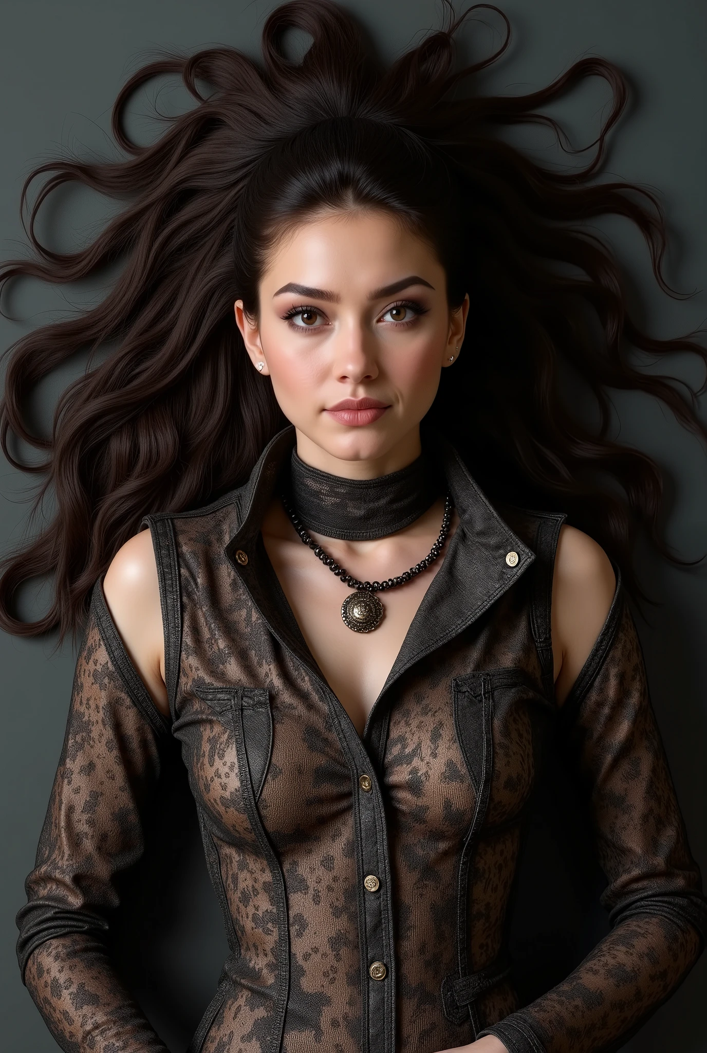 masterpiece,  award-winning, (фотоrealistic square park), photo, fashion,  mid-century luxury , Very detailed, photo на большом расстоянии, Lying on your back: “Victoria &#39;s Secret dressed up from a dark tale, lies on his back, and her hair falls around her. Her short, Unusual hair and mystical illusory makeup create a fabulous effect,  (((metal sinister war))) [in the style of Anna Razumovskaya and Clovis Truyer:0.4] ral-dissolution,  surreal fantasy ,  in a maximalist style . fully realistic figure,  electronic music clothing style , ultrarealistic square park, hypermaximalistic, unreal engine, spicy, podrobny, mega realism, 4k, or 8K, realistic square park, hyperrealistic square park,