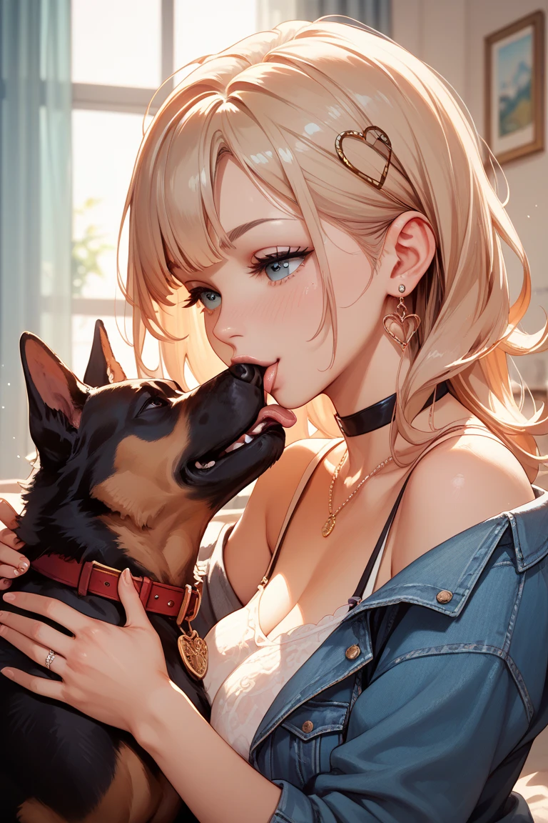 One, check_9,check_8_up,check_7_up, source_fluffy, tall female spotted hyena, brown muzzle, black nose, Brown eyes, platinum blonde hair with short cut and undercut, black lips, Hyena Tail, brown hyena ears, wink, show tongue, holding up peace sign, in a black sports top, studded collar, athletic body, portrait, fabulous, ultra clarity, 4K, excellent quality, high detail, close-up, bare chest, , cum on face, sex oral dick oral, The human penis, Zoophilia, мило sucks dick, the cat sucks gently, caresses with tongue, sperm dripping from mouth, balls dick, balls shaved, big dick, juicy dick, touches eggs with hands, plays with eggs, sperm stretched on tongue, looks at the viewer, gently licks dick, close-up, licks his tongue, sucks dick, close-up, penis head, Realism, drool juicy