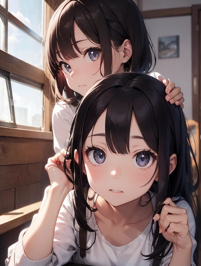 dark hair, long hair,
