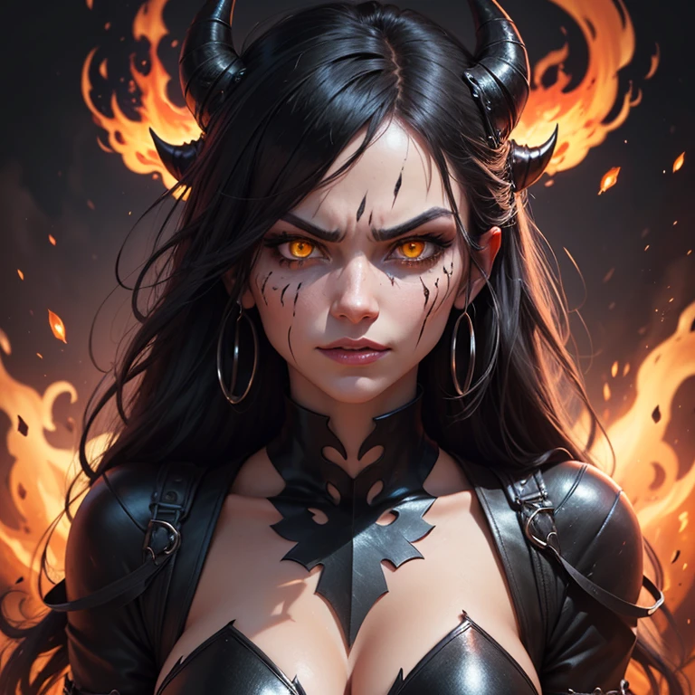 Highest quality, tmasterpiece, A demon monster with black scales, devil horns，The demons，Hellbringers，hell，There was a fire burning all around，Bloody red eyes，Exaggeration，Fierce，Burning all over the body, Ghastly，back lit lighting, 8K, Super detail, High details, High quality, Best quality, A high resolution