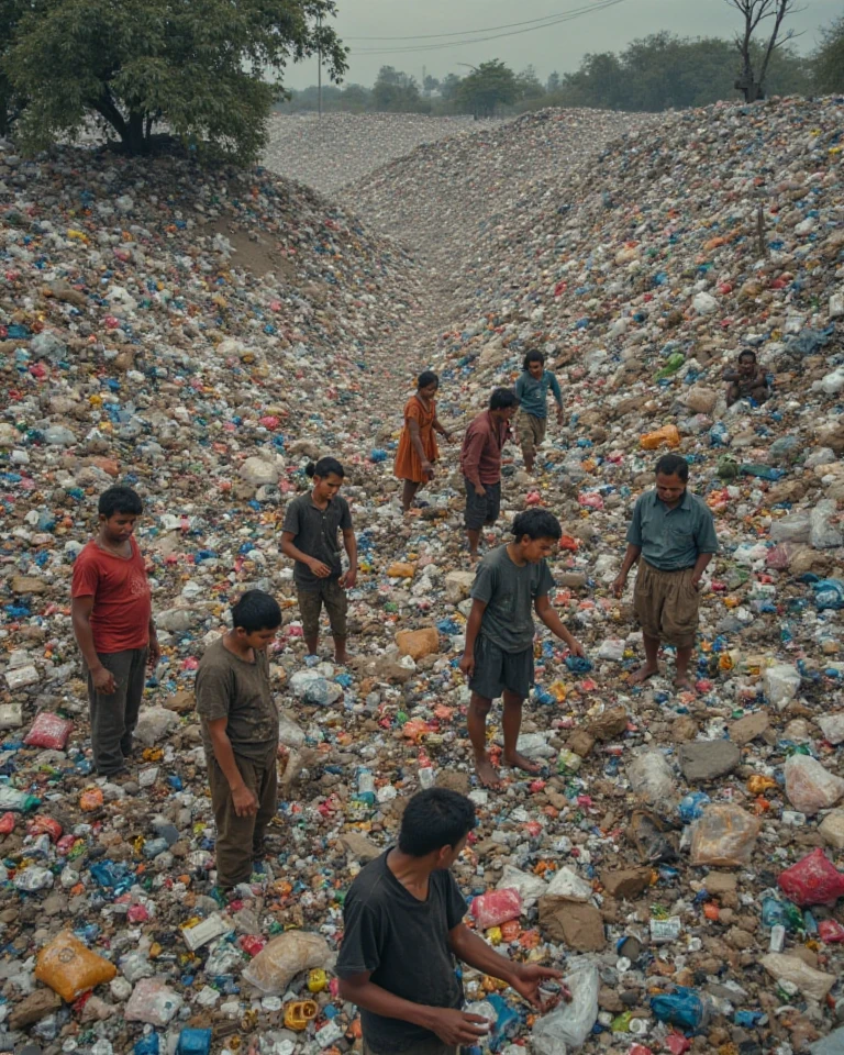 Youtube size A photo of a cleanliness drive in India. People, including children, are sweeping the streets with brooms. The streets are lined with garbage that has been collected. The background contains buildings. There is a banner that says "Clean India". Shoked per 4k aspect ratio16.9