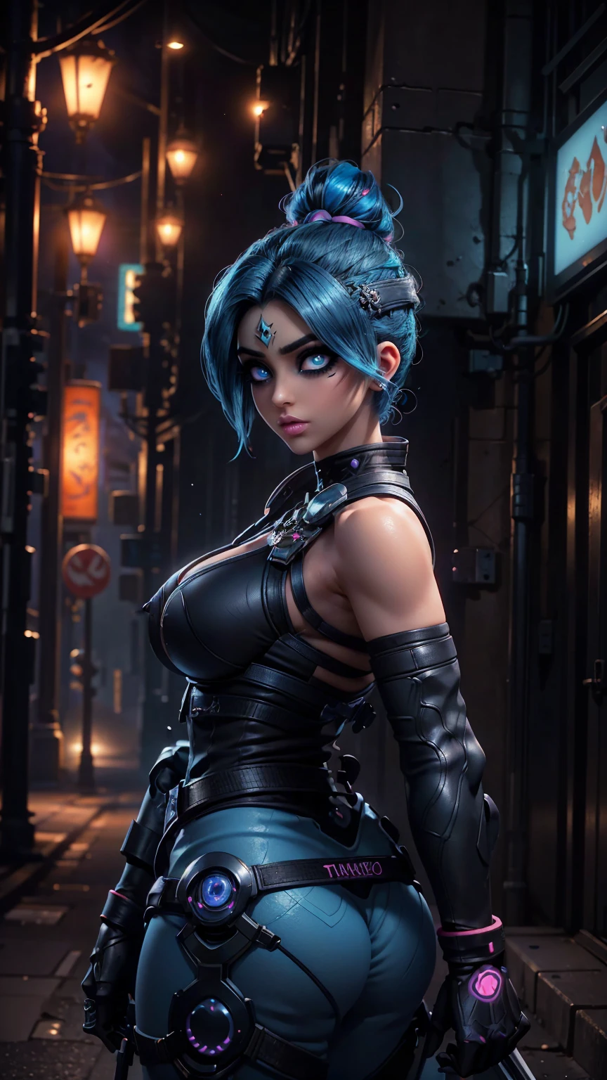 araffe with blue hair and blue jeans posing in a garage, extremely detailed artgerm, ig model | artgerm, style artgerm, in the style artgerm, portrait of jinx from arcane, style of artgerm, drawn in the style of artgerm, artgerm style, artgerm julie bell beeple