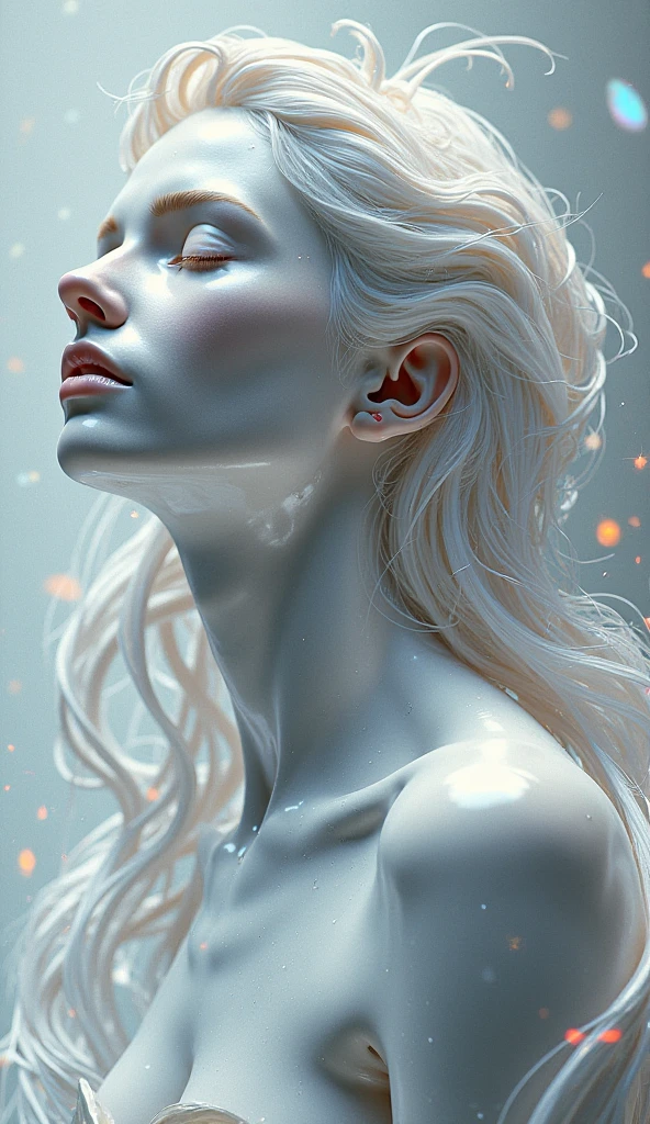 Artistic representation of Inner Tranquility: A stylized human figure, with an aura of light around, in a meditation pose, abstract background with soft fluid colors. Soft lighting and ethereal colors for a calming effect.