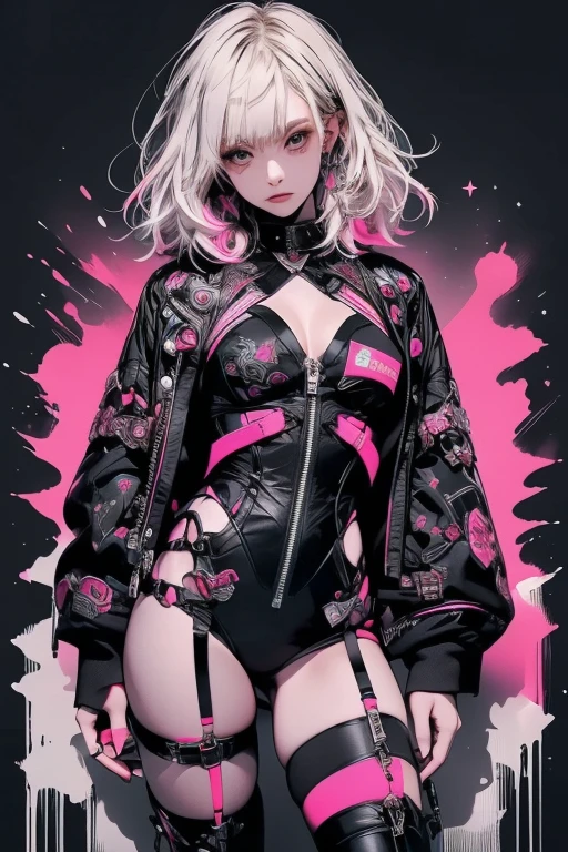 ((((dramatic))), (((gritty))), (((intense))) film poster featuring a young platinum white hair woman as the central character. She stands confidently in the center of the poster, wearing a stylish and edgy leather corset lace panties and thigh high boots with lots of straps buckles and zippers, with a determined expression on her face. The background is aesthetic atmospheric dark and gritty, cherry blossoms and butterflies blowing in the wind, with a sense of danger and intensity. The text is bold and attention-grabbing, with a catchy tagline that adds to the overall feeling of drama and excitement. The color palette is mainly dark with splashes of vibrant neon colors, giving the poster a dynamic and visually striking appearance,tachi-e
(magazine:1.3), (cover-style:1.3), fashionable, woman, vibrant, outfit, sexy seductive posing, front, colorful, dynamic, background, elements, confident, expression, holding, statement, accessory, majestic, coiled, around, touch, scene, text, cover, bold, attention-grabbing, title, stylish, font, catchy, headline, larger, striking, modern, trendy, focus, fashion,