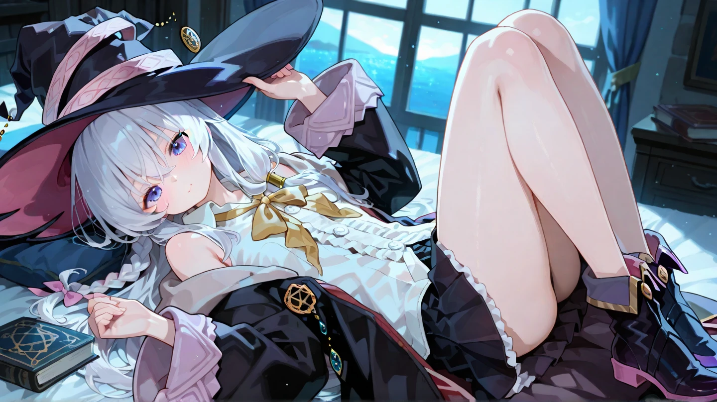 Anime style. Girl. The world of swords and witchcraft. angel. White underwear. Miniskirt. Knee-high socks. Big tits. lying down,Open the crotch. Sleep with your mouth open.Outcropping nudity