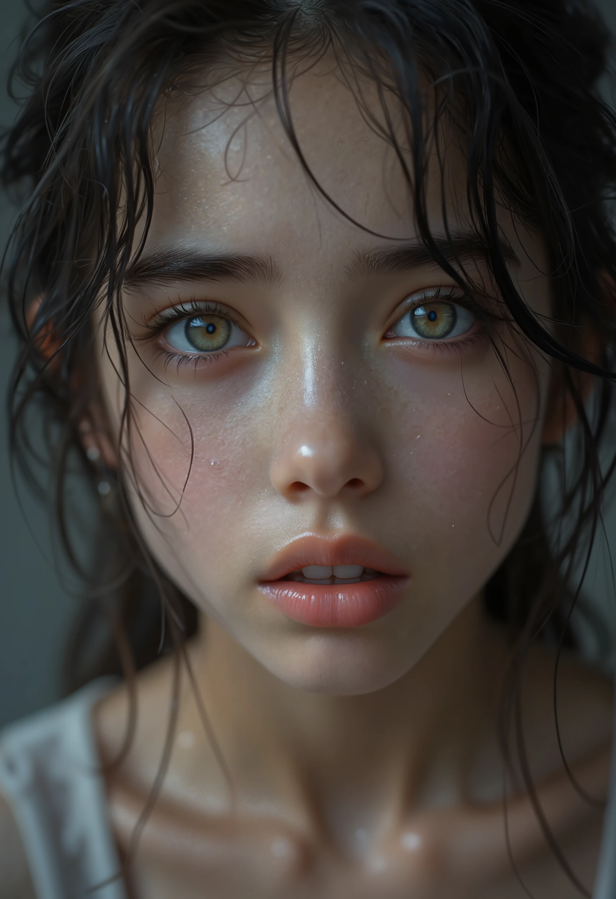 master piece,best,quality,ultra detailed, 1 girl, alone15age, face close-up, [scared、embarrassing, almost crying、The charming gaze of a girl in love, look at viewers)