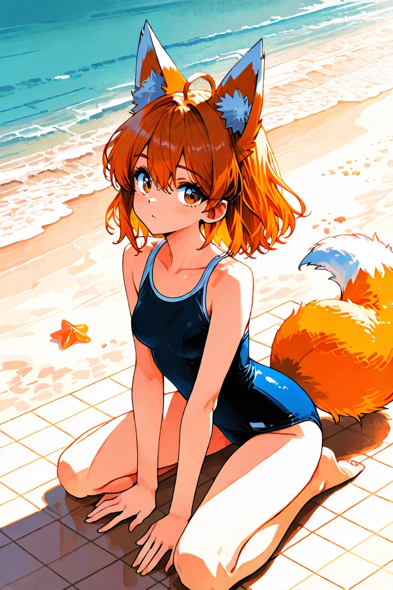 (Xiaorou SeeU, age 20, is an adorable sexy cat woman, big eyes, cute swimsuit, fluffy tail), she is surfing on small waves, super cute, so excited, show her from head to toe, hawaii