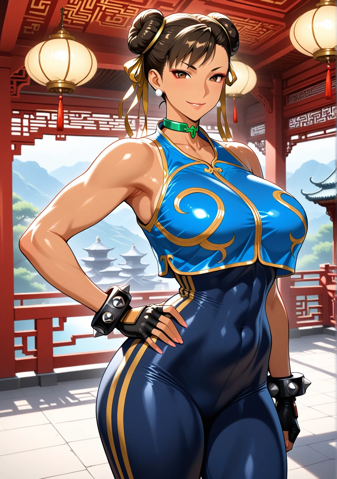 masterpiece, best quality, beautiful art, high resolution, well formed hands, body and fingers, 1 woman, solo, Sailor Mercury, blue hair, hair ornament, adult, grown up, big breasted, cleavage, sailor collar, tiara, elbow gloves, full body, braided long hair, blue_kunoichi_dress, wearing DOA Kasumi's blue kunoichi dress, sleeveless, white stockings, gorgeous legs and thighs, she is fighting in a combat match, showing her fighting skills, making her guard, about to hit the viewer, looking at the viewer, sweating, bouncing breasts, smiling joyfully and brightly, being confident and proud, action and fighting scene, martial arts arena with beach environment