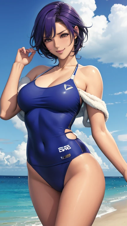 swim wears((masterpiece、top-quality))、(1人)、((A MILF))、pale pink hair、The halo、horn、(OL))、bangss、mideum breasts、(peitos fartos)、Slimed、a smile、【wide-hips】、s Office、Standing、a\(blue archive)