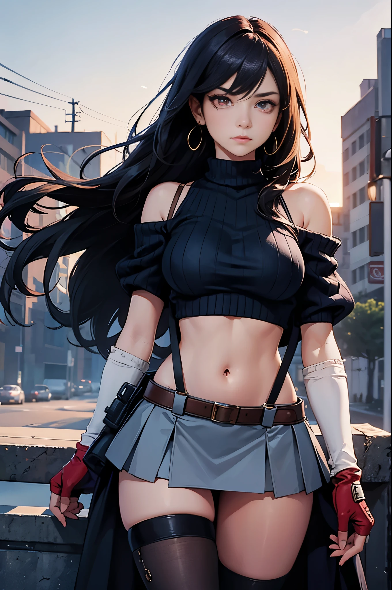 4K resolution,((Highest quality)),Ultra-high resolution,Adult women, alone, sexy, (Grim face), (Light red eyes), Beautiful and symmetrical face, (Black irregular long hair),Combat Vest,cargo pants,Realistic:1.4,Realistic:1.4,(masterpiece:1.2),Perfect Eyes,Perfect Eyes,Ample breasts,Muscular and toned body,Perfect Legs,Dilapidated building,Holding a gun