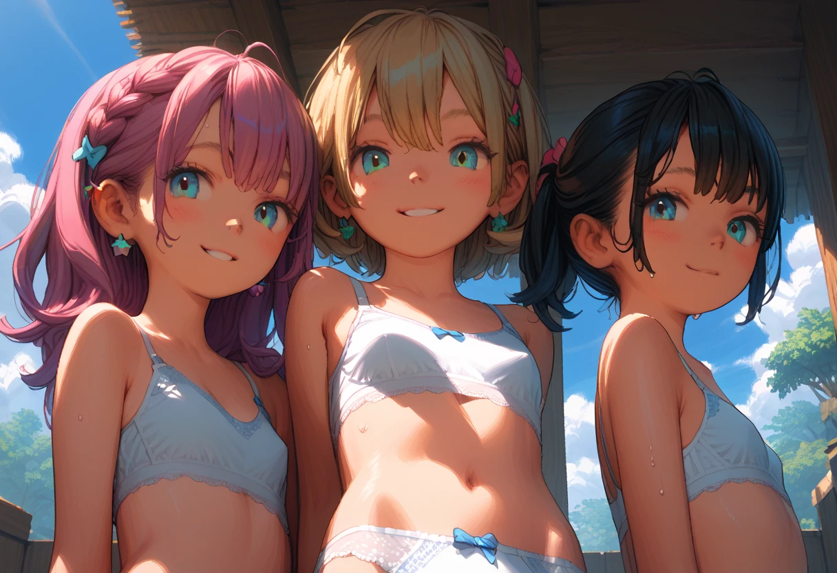 (5girls:1.4),side by side,beach,sunset,from below,swimsuit,bikini,