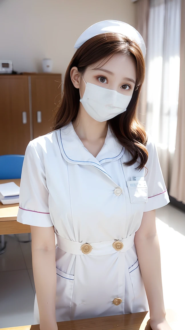 /*Quality writing*/
of the highest quality, 16 K, masterpiece, hyperdetailed face, very detailed lips, Detailed eyes, Realistic pupils, 
BREAK
/*Characters and expressions*/
Extremely beautiful girl, Japanese girl, 1 girl, 18 years old, Light on Face, (((bob hair)), (((white mask))), (very sweet smile), 
BREAK
/*garments*/
(White nurse uniform:1.5), One Piece Uniform, 
BREAK
/*the pose*/
nice hand, Perfect hands, 
BREAK
/*Takushi*/
((Lift the skirt, Lift the skirt yourself), ((lace panties)),
BREAK
/*Angular background*/
(((Infirmary))), (Hospital Reception:1.3), from above, Looking at Viewer