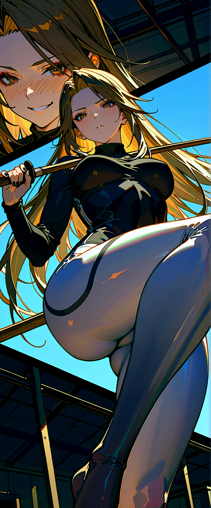 sensual, long blonde hair, thick thighs, 8K, 4K, highest quality, High resolution:1.2), cute anime face, noise reduction, shining blue eyes, gentle smile, Gentle eyes、wearing a headband, naked, White bodysuit、toned abdominal muscles, muscular arms, muscular legs, (((exposed nipples))). , young face, anime chic eyes, Lock,,O-ring,elbow bag,collar,cuffs ,thigh strap,thigh boots, Harness、全身Harness、garter belt、(((Rear view、emphasize the buttocks、T-back that digs into your butt、)))