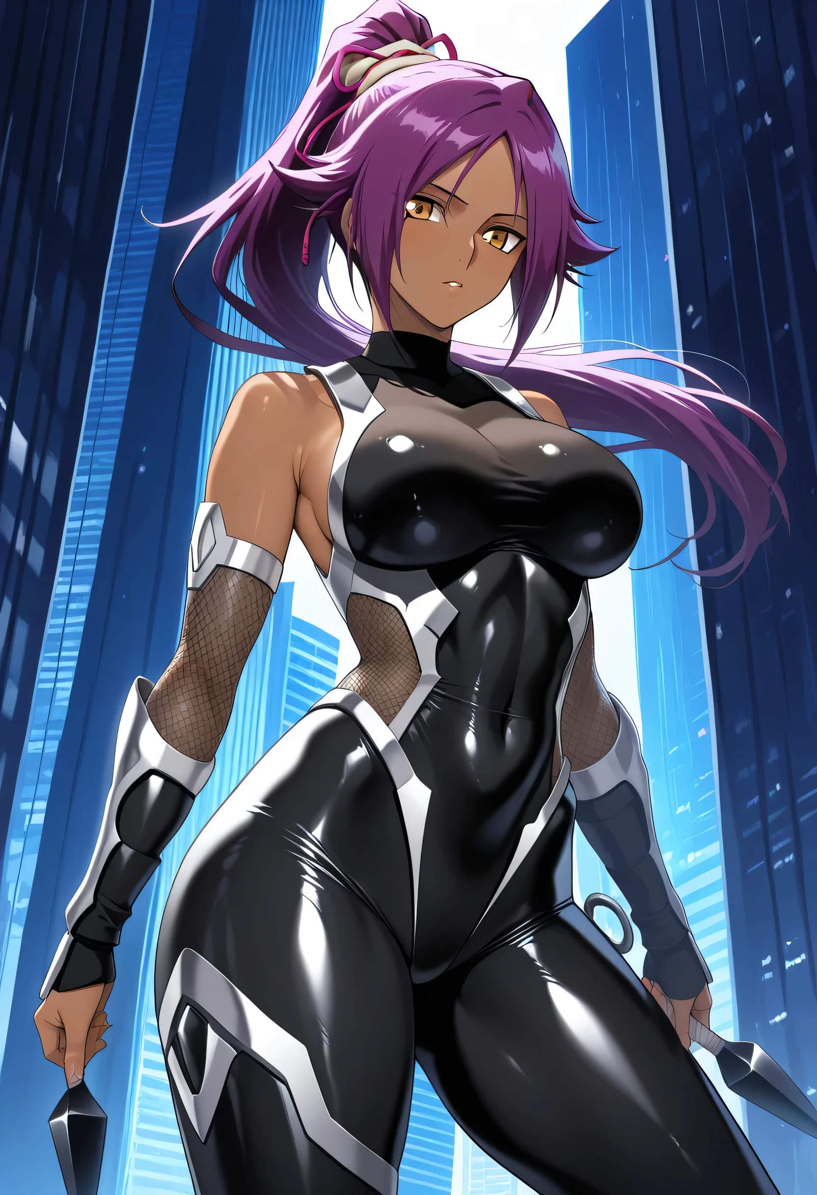 Kiriko from Overwatch, ninja girl, green hair, erotic, porn, sexy girl in a tight purple bodysuit