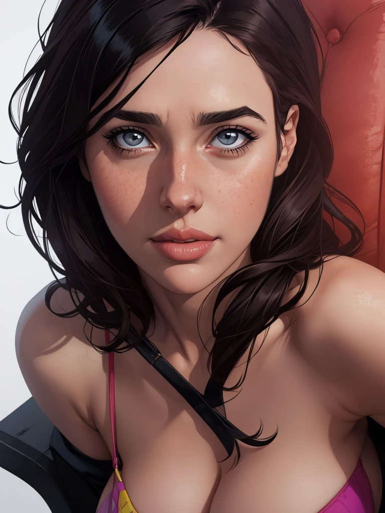 portrait of elegant beautiful Lebanon milf woman, taking selfie, undercut hair, naked, water drop on nipple, wet hair, wet face, cleavage, big buttock, perfect symmetric eyes, hyper realistic skin texture, realistic, award-winning photograph, rim ambient lighting, 8k, dslr, soft lighting, high quality, film grain, Fujifilm XT3
