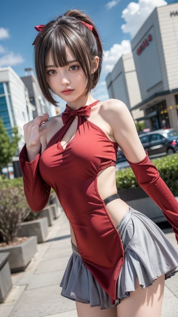 ((((Highest quality))))、(((Ultra-precision CG16K wallpaper)))、(((masterpiece)))、(((Super detailed)))、(((Extreme detail)))、((1Mature 2 woman:1.6))、((Very beautiful Japan face of a person))、((Urizane Face:1.8))、((Straight one-length short bob hair、blunt bangs:1.8))、(Shiny Hair)、Beautiful face depicted in detail、(Detailed eyes、Shining black eyes)、double eyelid、High nose、Small nostrils、Small Mouth、Seductive lips、Beautiful breasts、((B cup size breasts))、Cleavage、(Thin 5 fingers、Detailed hands)、Beautiful feet、((Thin thighs))、eight-headed body、Perfect proportions、Perfect Anatomy、Perfect composition、Beautiful detailed shading、Beautiful, natural lighting、Beautiful detail glow、Depth of written boundary、(((High chroma)))、(((Real:1.9)))、((vivid:1.5))、((Beautiful Skin))、((Silky skin))、((Realな皮膚))、(((Cowboy Shot:1.6)))、(((front view、shoot from front、front low angle:1.6)))、(((Half-open mouth、smile:1.6)))、(((looking at camera:1.6)))、Bright daylight、Natural light、(((background_An empty tree-lined street、null:1.4)))、(Walking Pose:1.6)、(((Wine red lace-up mini dress:1.6)))、((necklace、Wearing earrings:1.5))、
