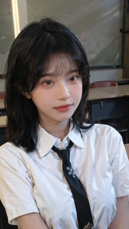 Best quality,masterpiece,ultra high res,(photorealistic:1.4),1girl,sexy,(shirt and tie:1.2),(large breast:1.3),(upper body:1.4)