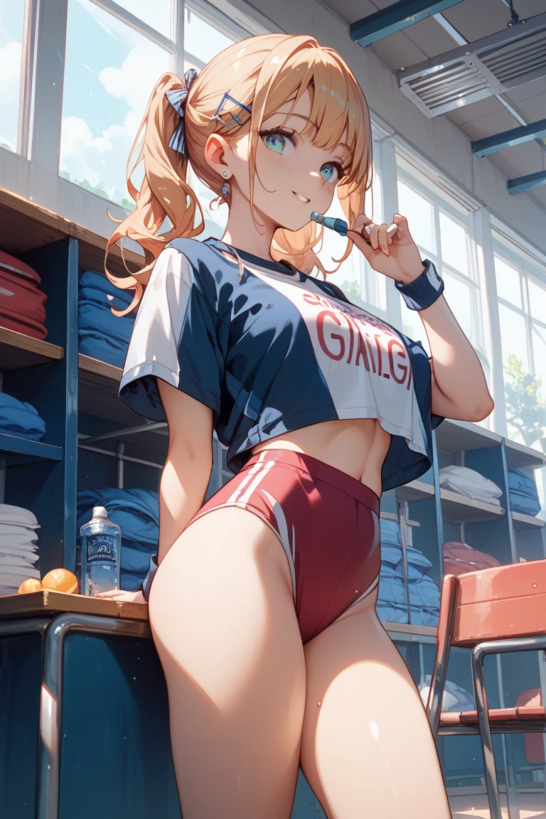 DQ6 Barbara,high ponytail,bloomers,medium udder,White tee shirt, bikini,
(highest quality, table top, RAW photo,super detailed:1.2), 1 girl,alone,looking at the viewer,smile
