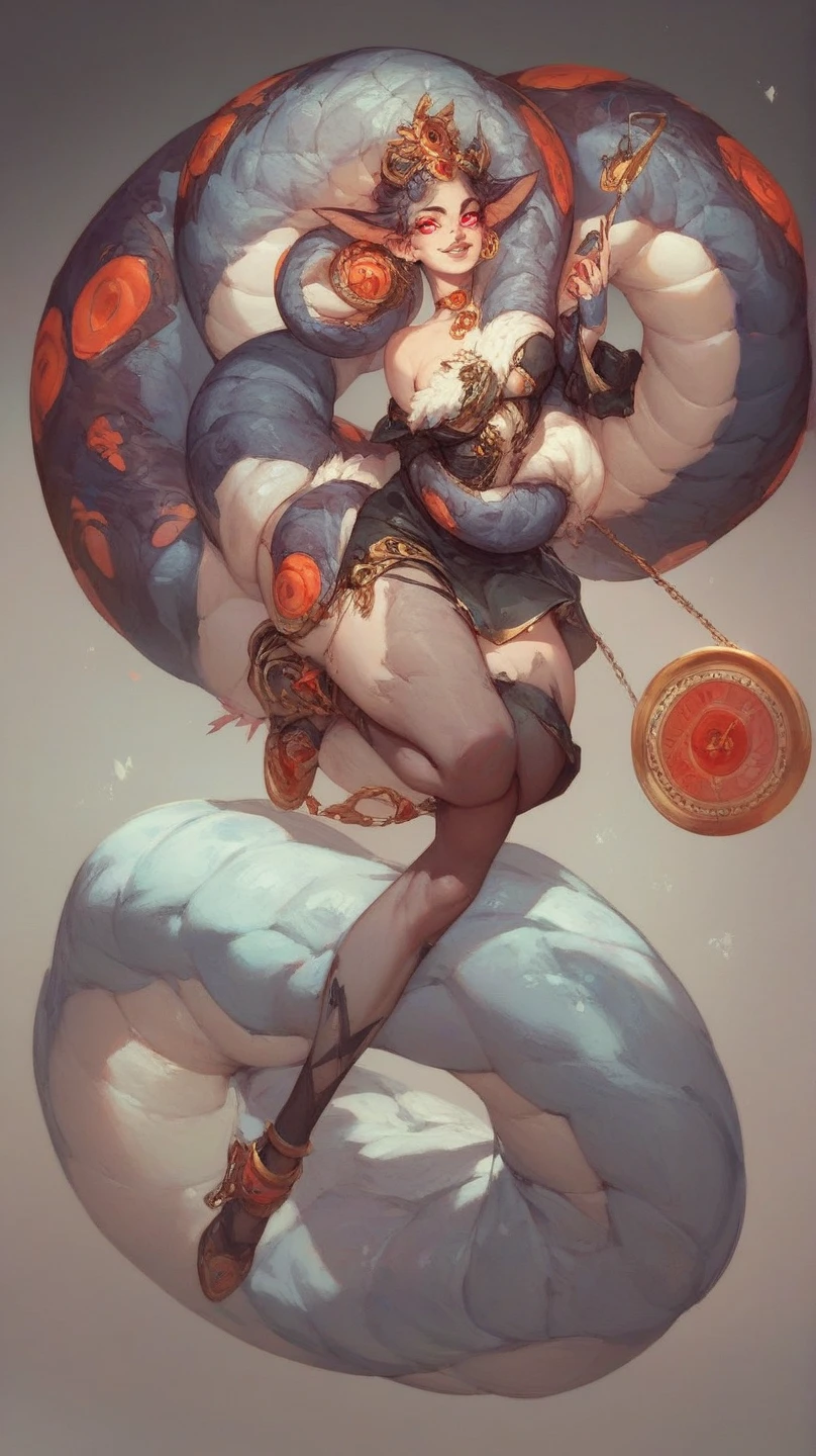 A portrait of the zodiac sign Cancer as a gorgeous woman, red hair, blue eyes, very detailed face, anthropomorphic, The Crab, smiling face, cancer, pincers, kind expression, delicate features, intricate, digital painting, full body shot, intricate, digital painting, thick, curvy, tarot card, <lora:PulenKompot-NEQMA Style:1> neqma