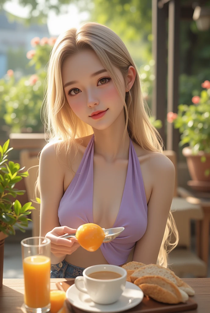 ((Highest quality, 8K, masterpiece :1.3)), Sharp focus :1.2, Beautiful woman with perfect figure :1.4, Slim Abs :1.2, ((Big Breasts, Emphasize cleavage:1.3)), (Photorealistic:1.4), (realistic:1.4), Highly detailed face and skin texture, Fine grain, double eyelid. Makeup face. A little bit of lipstick, necklace, Earrings, sex appeal, Sexy gravure pose, ((A beautiful blonde woman in a pink top and shorts、Smiling and posing sexy with a cocktail in hand by the pool in summer。:1.3)