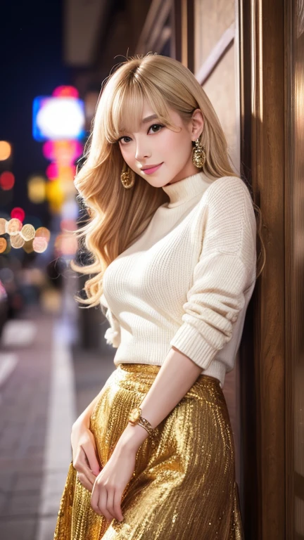 (top-quality、超A high resolution、in 8K、masterpiece、realisitic、Photorealsitic:1.6)、Nordic beauty、独奏、BREAK、blonde hair、Longhaire、(White skin、Colossal tits:1.3、big butts:1.3)、From the knee up、detailed hairs、hyperdetailed face、Detailed skin、Lustrous skin、Detailed lips、Laughing、BREAK、(fur-coat、jaket、long skirt)、leggy、(lamborghini:1.5、Alongside Lamborghini:1.6、tree-lined street)、Natural lighting