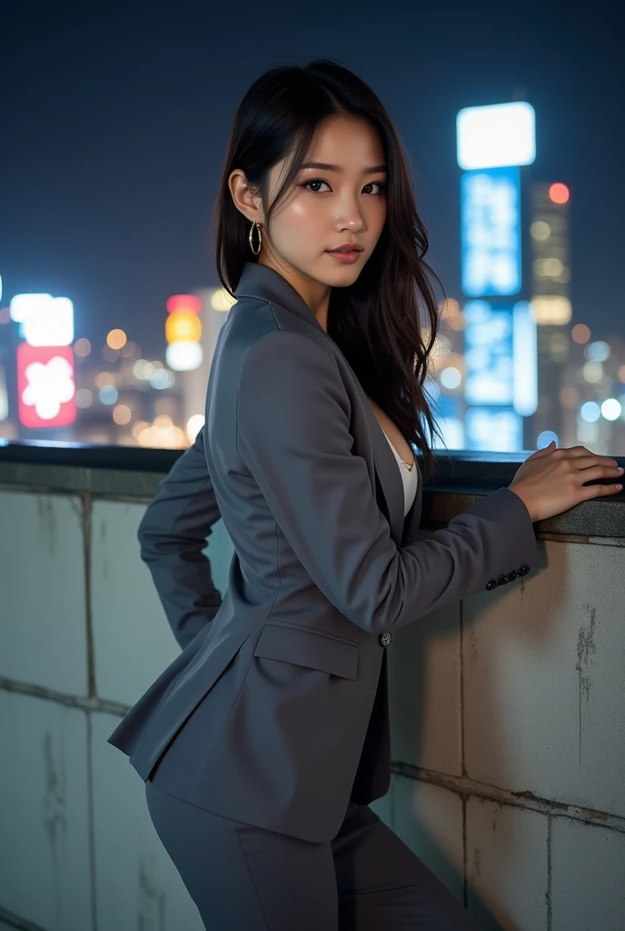 a 17 year old girl, she is the most beautiful actress in the world, the perfect body proportions of this girl with her large breasts that's clothed, the blazer on the formal shirt that's worn on her upper body, her crotch area of the panties are hardly hidden by the short skirt, her bare legs, it's just front of her body in photo, there's no photo space above her head, her feet are out of photo space, she is standing straight at the street, nsfw, best quality, highly detailed, masterpiece, ultra high res, photo realistic, 8k, RAW photo