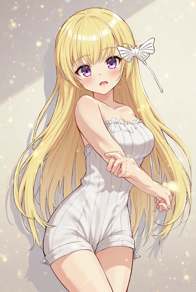 A 24 year old girl with white colour and blonde body brown eyes perfect body shape wearing short dress