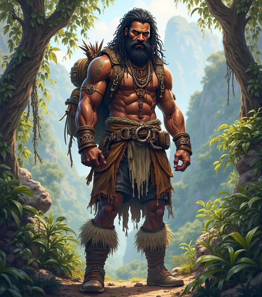 masculine man, muscular body, druidic, barbaric, body hair, chest hair, henry cavill, highly detailed, anime