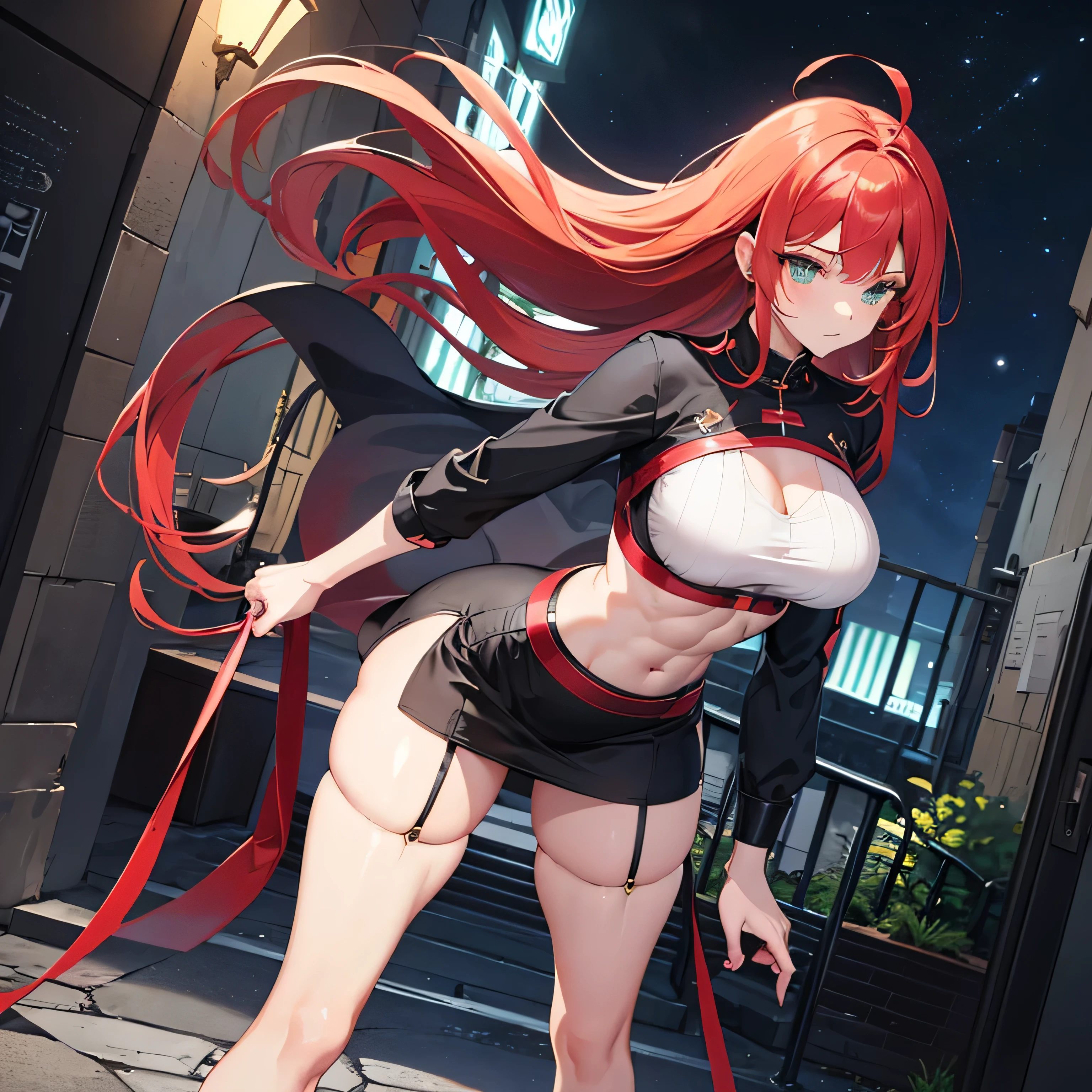 masterpiece, best quality, HuTaoV4, 1girl, solo, blush, twintails, long hair, hair between eyes, ((streetwear clothes)), city, outdoors, night, movie poster, extremely detailed 8K, smooth, high resolution, ultra quality, cinematic lighting, ambient occlusion, hd, 2k, 4k, 8k, 16k, extremely detailed anime, detailed faces, perfect composition, wide shot, atmospheric lighting, very sexy, lift skirt, random low back angle, uncensored, nsfw, sin censura, horns, demonic horns, Red hair, cute face, wings