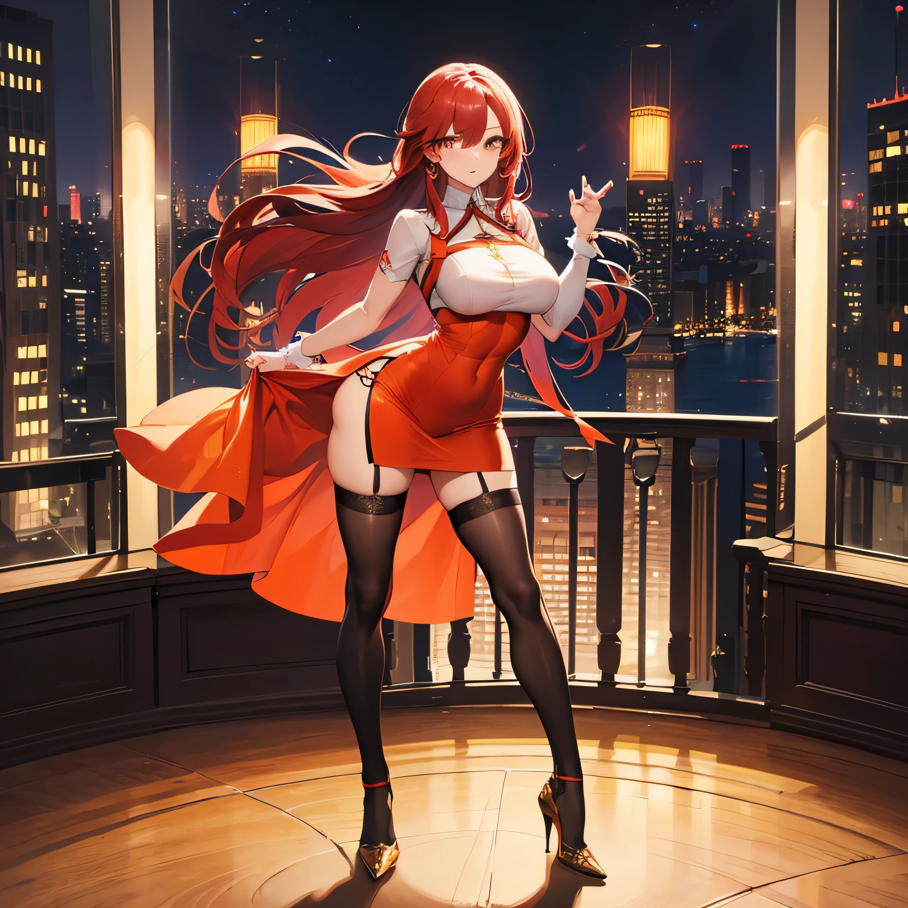 Sexy women、One female、High-quality images、Full body image、Beautiful thighs、Chinese women、Chinese、A mocking smile、High heels、Low - Angle、Beautiful eyes、Arrogant woman、Cute Face、黒のHigh heelsを履いている,Long, slender legs、 White shirt and ultra-mini skirt、 Long legs、Cleavage、Confident woman、Dominant Femdom、The winner is a woman、Contemptuous gaze