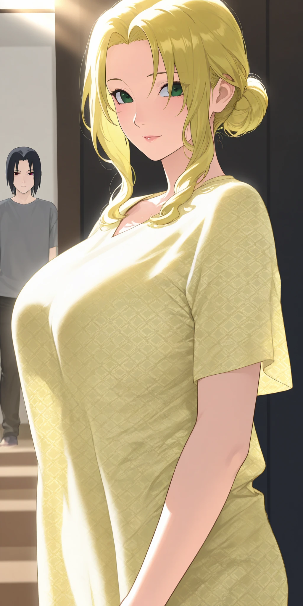 (1 male, grabbing another's breast,man's hand on breasts , man behind , man grabbing breasts from behind , man graping breasts , grabbing from behind, groping, hetero:1.2), interracial, quality, highres, 1girl, solo focus, (huge breasts:1.2), kitagawa marin, 1girl, blonde hair,, ear piercing, bag, piercing, pink eyes, gyaru ,black choker, earrings, , red eyes , bangs, multicolored hair , makeup, gradient hair ,nipples , huge breasts , , embarrassed, (from below:1.2)