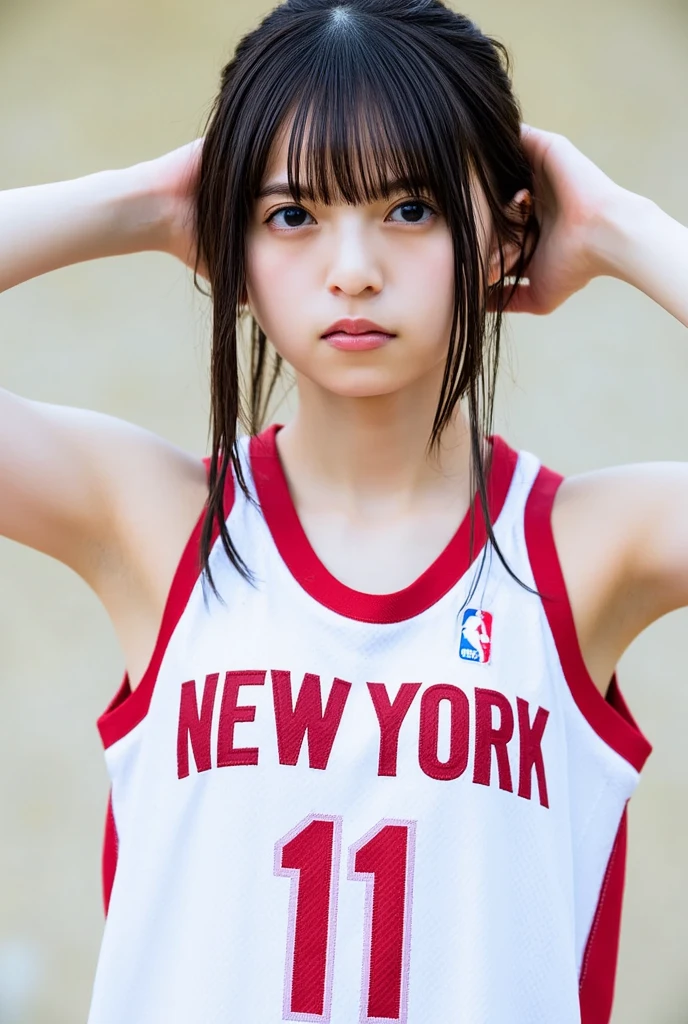 (8k, best quality, masterpiece:1.2), (realistic, photo-realistic:1.37), ultra-detailed,best quality, ultra high res, professional lighting, photon mapping, radiosity, physically-based rendering, cinematic lighting, basketball court,depth of field, sharp focus,sunbeam, good composition,(bokeh:1.2) 1girl,solo,(full body), (closed mouth),beautiful detailed eyes, pose, narrow waist,basketball uniform, black hair,messy hair,long hair floating in wind,(ulzzang-6500:1.2)
mix4, hiqcgbody