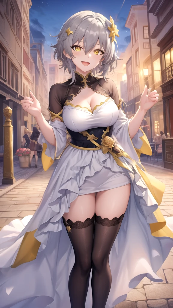 Lolita anchor with white stockings and high heels，Standing on one leg and doing splits el coat