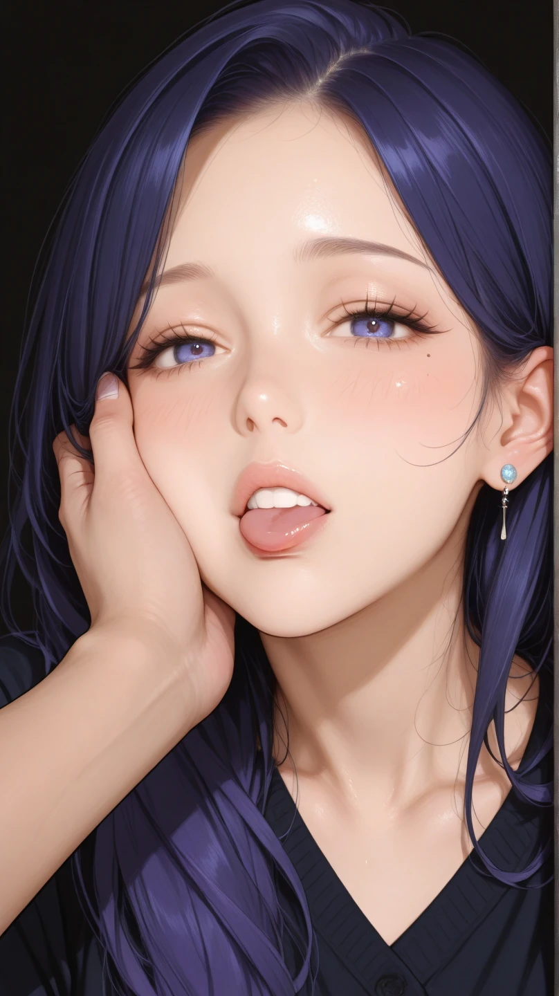 Solo woman, very large white witch hat, white bikini thong, grey fur coat, long blue hair, light blue skin, purple eyes, elegant, high detail, four arms, beautiful, 4k Ultra HD, Blue filter, starts and moon background, sexy, large breasts, side boob, perfect body,masterpiece, best quality, hentai 69(sex position) ,1girl, (mature female:1.5), oral, 1boy, fellatio, hetero, 69, penis, fellatio solo focus, gathers, mature female.