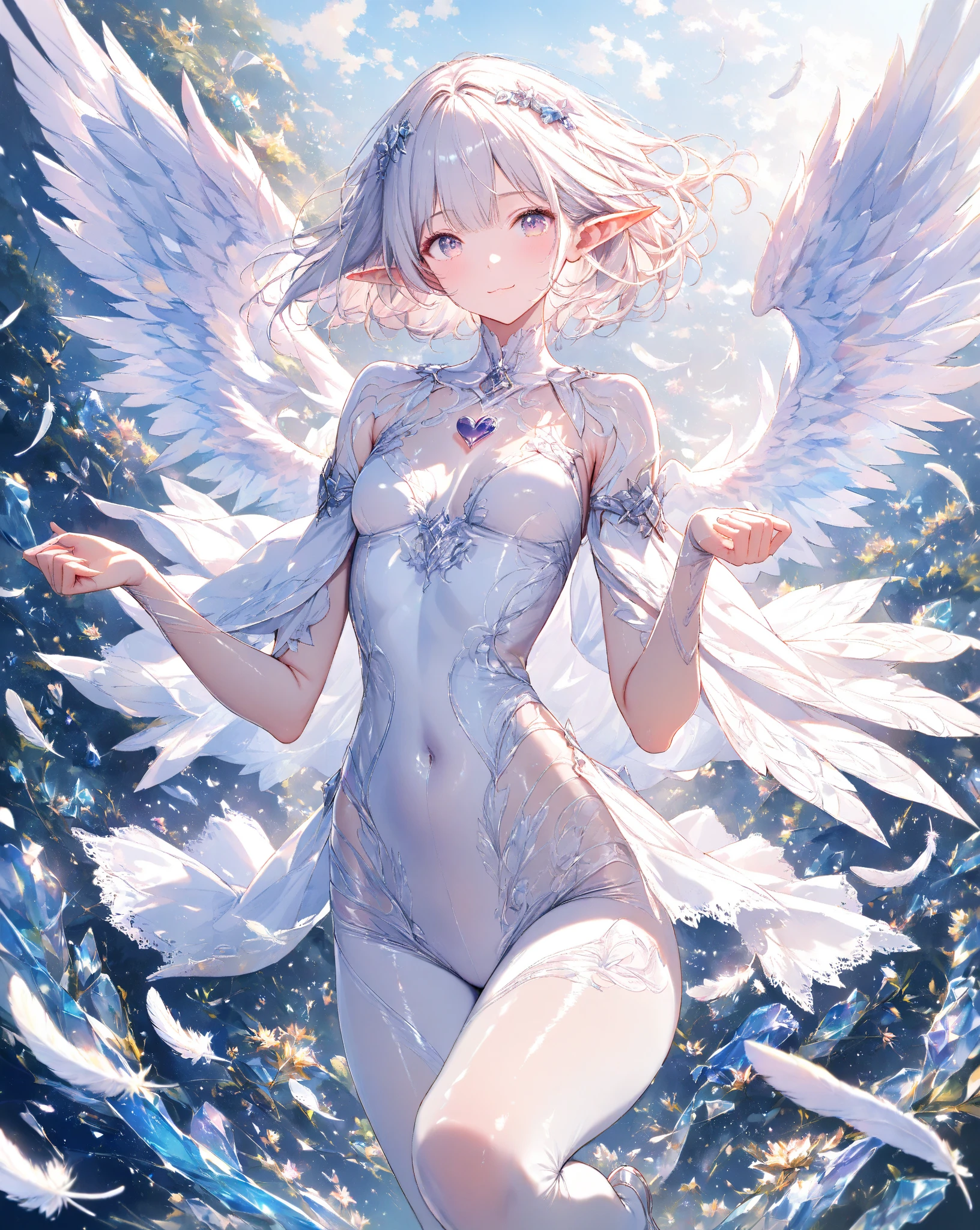 smile、((Cleavage fully exposed))、(((nsfw:1.25))),,(((a very young child:1.44))),(very short hair),(fullbody,(A who is a :1.3),(SF),full body,(1 girl, solo, kawaii, anime:1.25),(lolittle, tiny, masterpiece, angel, angel wings, simple halo:1.23), (aqua hair, long hair, blue eyes, twinkle eyes:1.18), (shiny skin, shiny hair, small breast, blue sky:1.18763), (magical girl costume, bare shoulders, white leotard, micro skirt, frills, flying:1.15763), (blush, smile, multicolored clothes, pastel color:1.1225),(dynamic angle, cinematic lighting, depth of field:1.08), fantasy, happy, solo focus, simple background, (see-through:0.85), BREAK