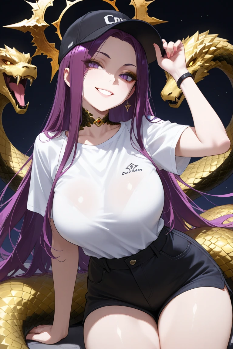 <lora:Gorgon-10:1> MedGorg, long hair, 1girl, very long hair, purple hair, scales, large breasts, monster girl, cleavage, looking at viewer, office clothes, glasses, short skirt, shirt, unbottoned shirt, happy smile, blush, (masterpiece), best quality, expressive eyes, perfect face,