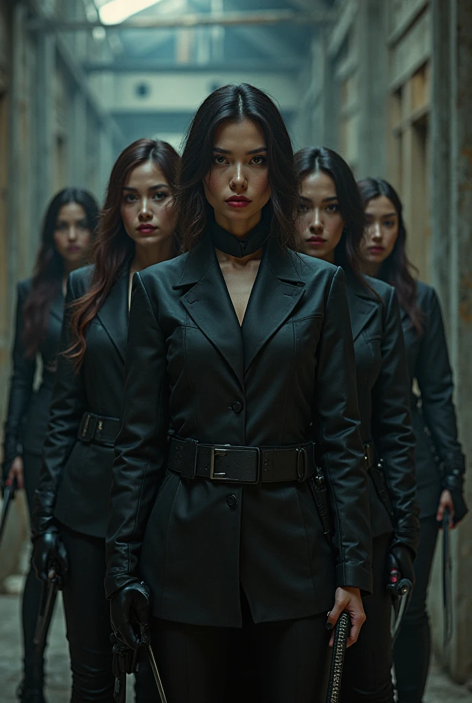 A photo of women mafia with katana 