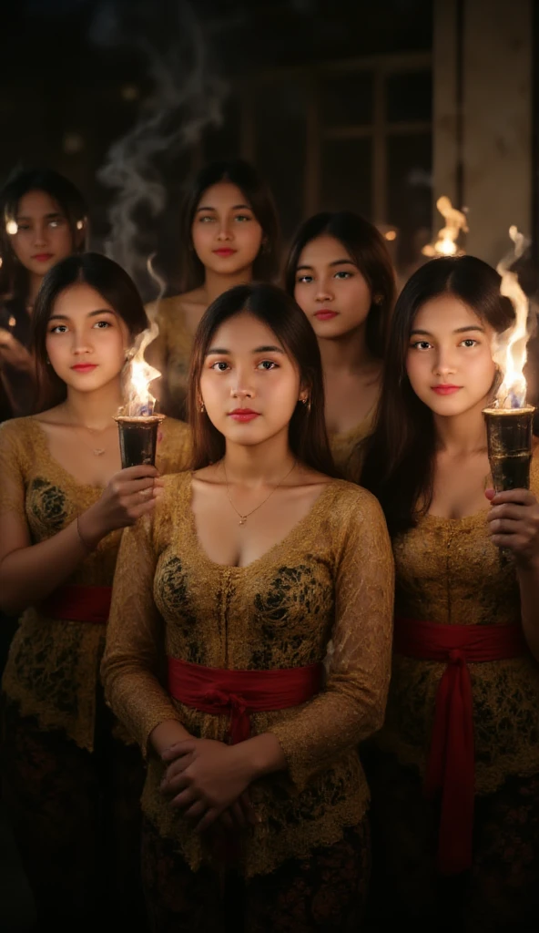 Four 12-year-old high school girls., open mouth vampires with fangs, long straight black hair,totally naked without clothes,erect nipples,big breasts, thin waist, long and shapely legs,in a dark room in the castle,Red curtains,swords on the wall,Spider webs, sleeping in a very large bed lying down spreading both legs ,Burning torches on the wall illuminating the room. ,ultra detailed, 8k quality
