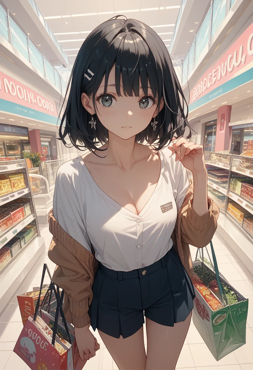 (Highest quality)、(Highest quality)、cute、(choker).eyes are emerald、Her hair is purple、Short Bob、date、shopping、