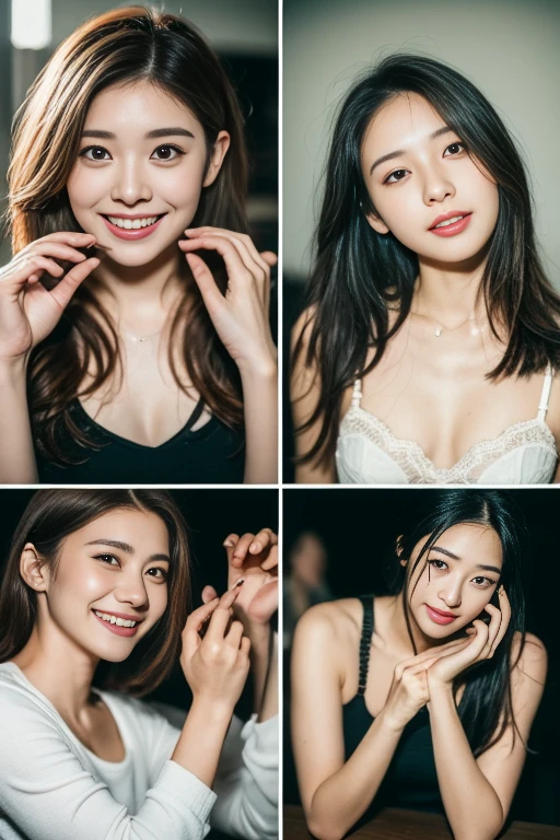 masterpiece, Better Quality, High resolution, ((Photorealistic:1.4, RAW Photos, 超High resolution,Best image quality: 1.4)), ((Do not split)),((Upper body 1.5)), Beautiful attention to detail, Natural color lip, ((Big smile:1.5)), ((Random and cute curly hair)), ((Random breast sizes from large to medium:1.3)), ((random fall clothes:1.6)), ((Random Light Wear:1.2)),((Proudly、Look under the eyes、Mole on arm:0.9)), ((Peeking from below)), ((Hotel)), ((Random and cute expressions)),, ((Three people、Three people standing side by side:1.5)) Highly detailed and professional lighting、 ((Random and cute expressions:1.5))、 ((Armpit Display:1.5))、 ((She's showing her armpits:1.5))、 ((I can see your thighs:1.5))