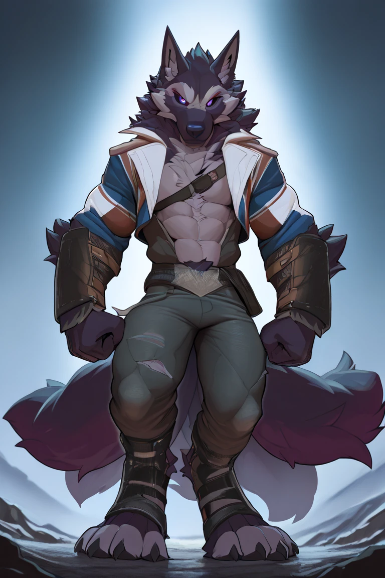 Solo, Male, (Muscular), sacrifices, (male anthro wolf):1.3, grey body,Body bareness,Wear white ear headphones,grey shorts, (Kamimei):1.3, (komono:1.4) (DOA):1.23, Detailed eyes, lizard tail,A pair of dragon horns, A pair of dragon wings,((Full body like)), (Detailed eyes, The eyes are one blue and one red, Grey rind,blue stripe,Sharp claws,Cute beast claws,glowing light eyes):1.1, (exteriors:1.35), the night,ln the forest,Sit on the treetops,Collar,Majesty,pouty,Handsome,View Night Sky(Particle,glowworm,with light glowing):1.3,detailedbackground,realisticlying,realistic hand,8k hdr,(Dark shadows,Wide dynamic range,hdr,low-light:1.2),author(pino daeni,(author:by ruaidri),author:virtyalfobo)